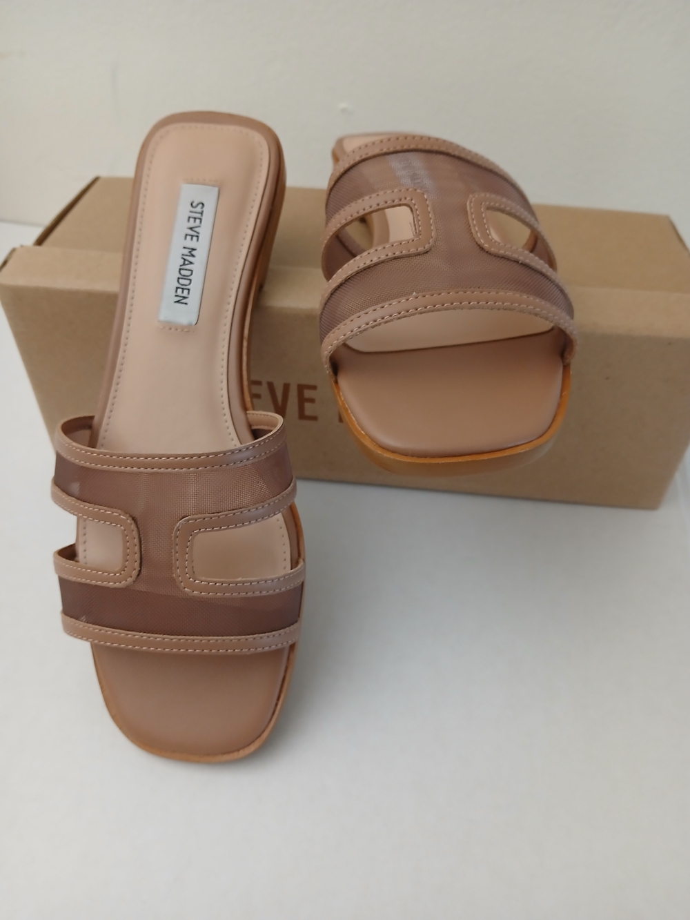 Steve Madden Nude/Tan Slide Mules with Mesh Straps New $25 - Picture 8 of 16